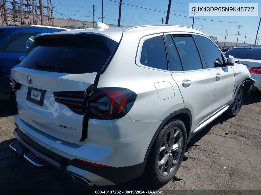 2022 BMW X3 Sdrive30I VIN: 5UX43DP05N9K45772 Lot: 40137232