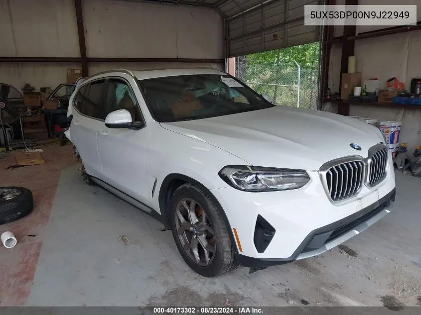 2022 BMW X3 xDrive30I VIN: 5UX53DP00N9J22949 Lot: 40173302