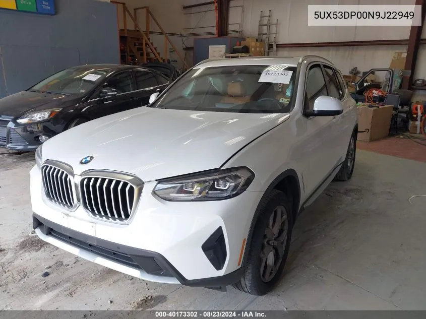 2022 BMW X3 xDrive30I VIN: 5UX53DP00N9J22949 Lot: 40173302