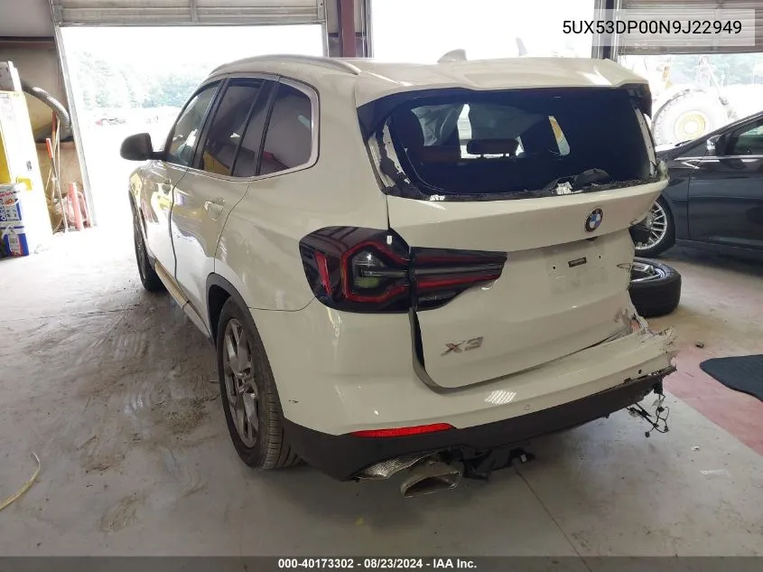 2022 BMW X3 xDrive30I VIN: 5UX53DP00N9J22949 Lot: 40173302