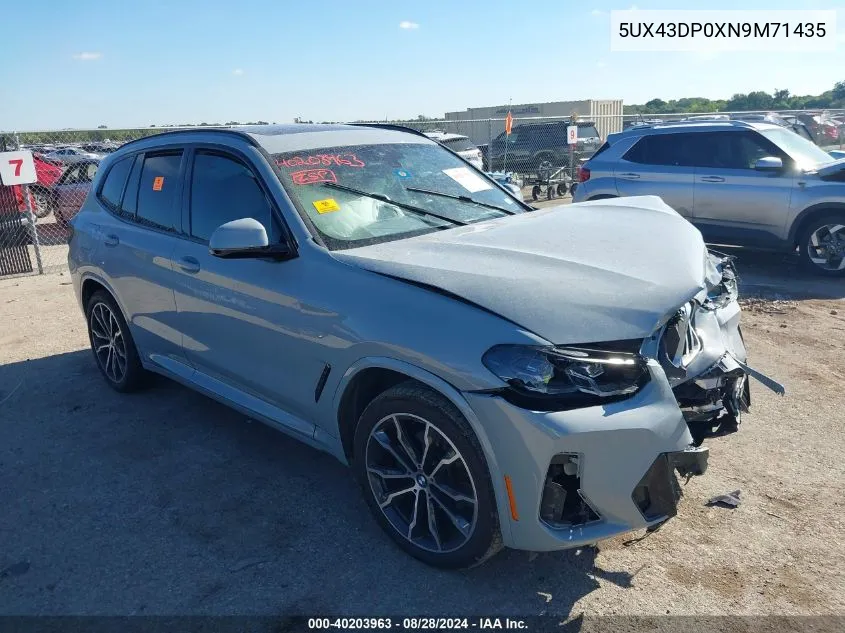 2022 BMW X3 Sdrive30I VIN: 5UX43DP0XN9M71435 Lot: 40203963