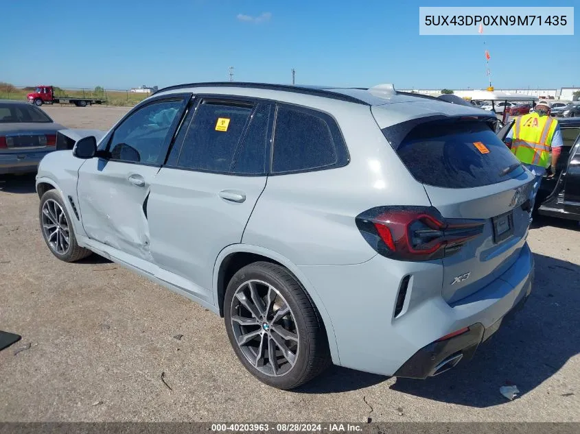 2022 BMW X3 Sdrive30I VIN: 5UX43DP0XN9M71435 Lot: 40203963