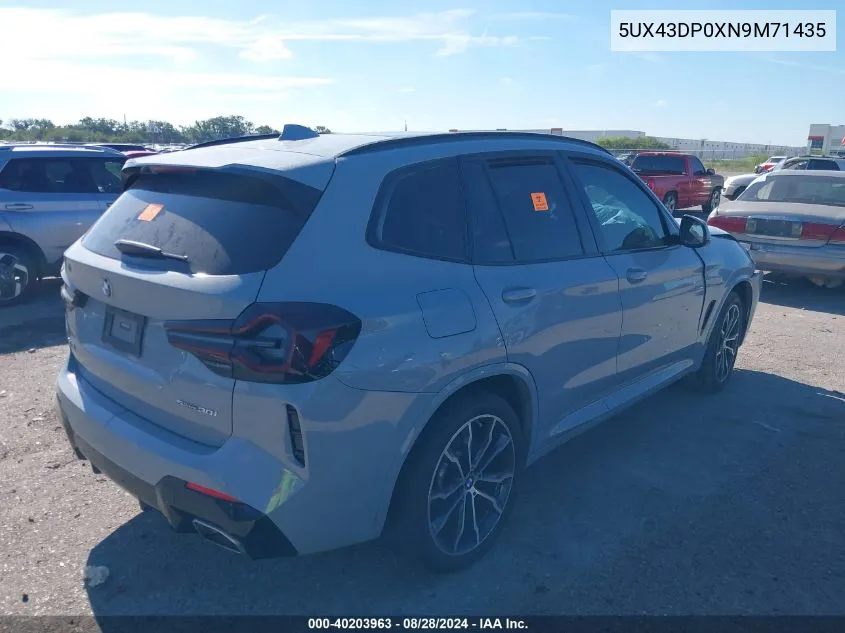 2022 BMW X3 Sdrive30I VIN: 5UX43DP0XN9M71435 Lot: 40203963