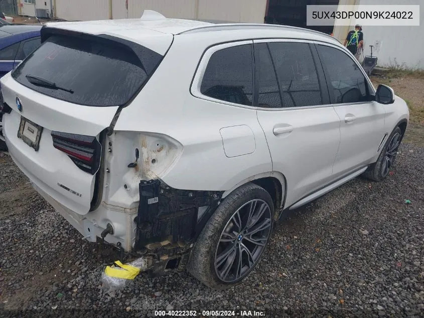 2022 BMW X3 Sdrive30I VIN: 5UX43DP00N9K24022 Lot: 40222352