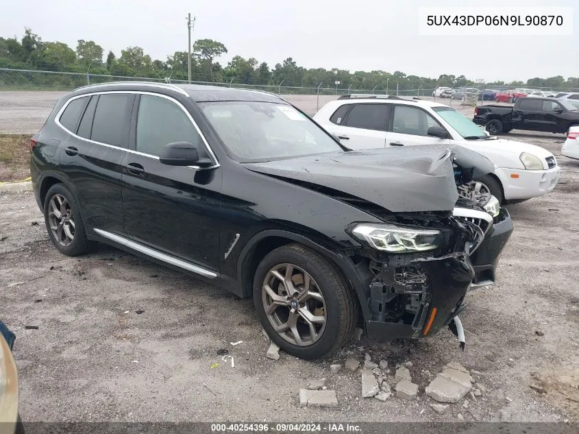 2022 BMW X3 Sdrive30I VIN: 5UX43DP06N9L90870 Lot: 40254396