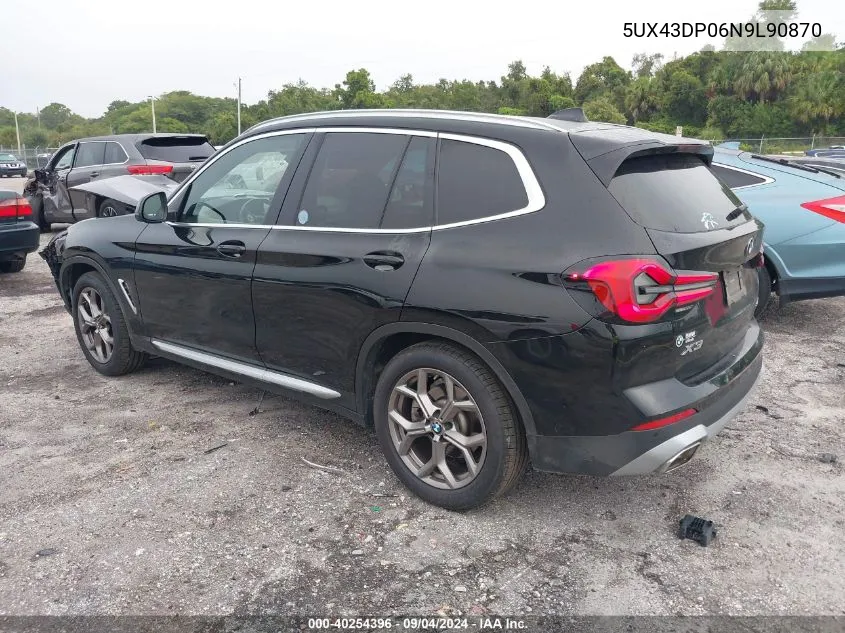 2022 BMW X3 Sdrive30I VIN: 5UX43DP06N9L90870 Lot: 40254396