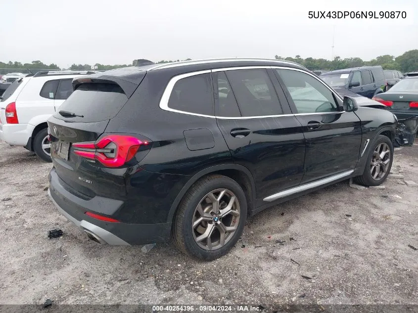 2022 BMW X3 Sdrive30I VIN: 5UX43DP06N9L90870 Lot: 40254396