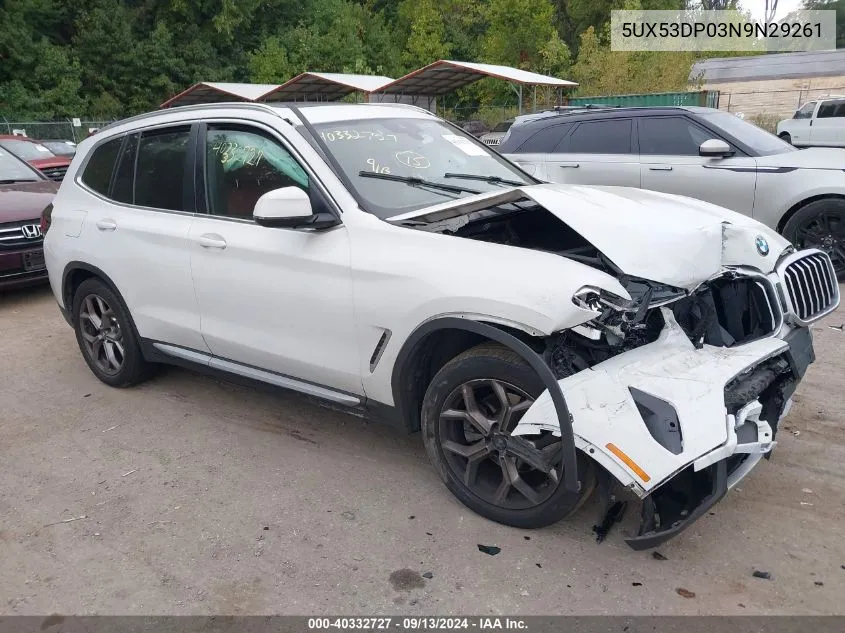 2022 BMW X3 xDrive30I VIN: 5UX53DP03N9N29261 Lot: 40332727