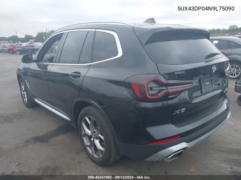 2022 BMW X3 Sdrive30I VIN: 5UX43DP04N9L75090 Lot: 40341992