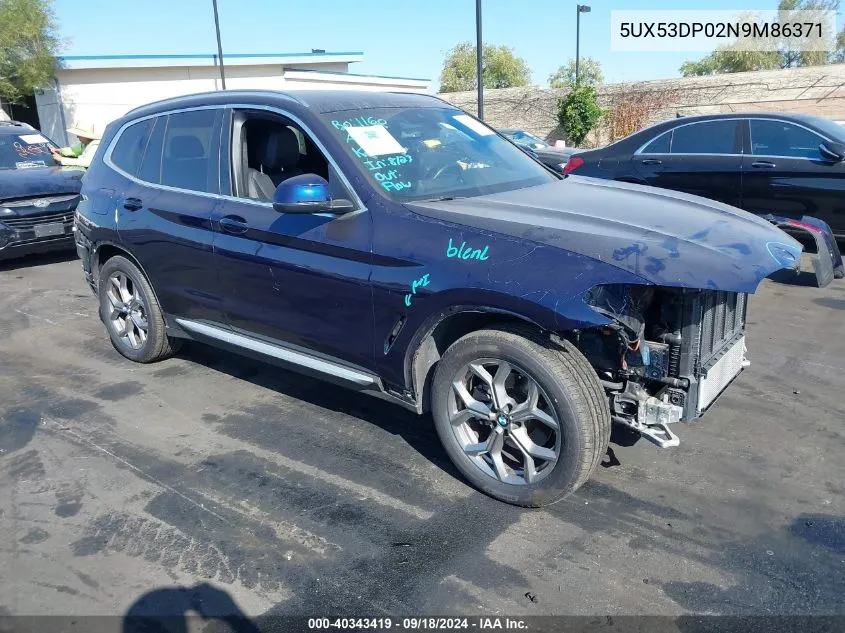 2022 BMW X3 xDrive30I VIN: 5UX53DP02N9M86371 Lot: 40343419