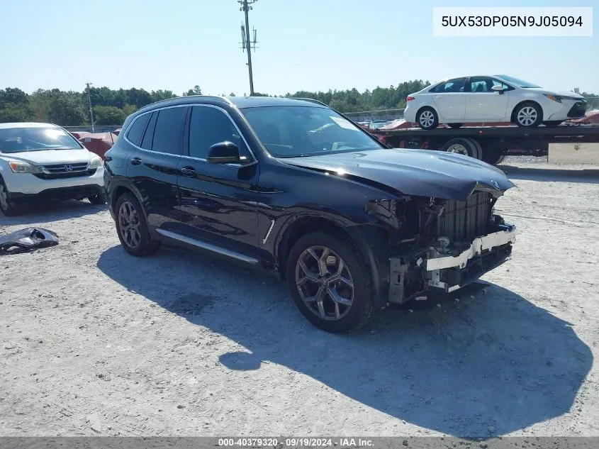 2022 BMW X3 xDrive30I VIN: 5UX53DP05N9J05094 Lot: 40379320