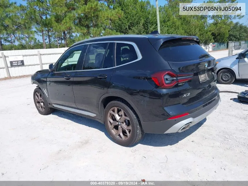 2022 BMW X3 xDrive30I VIN: 5UX53DP05N9J05094 Lot: 40379320