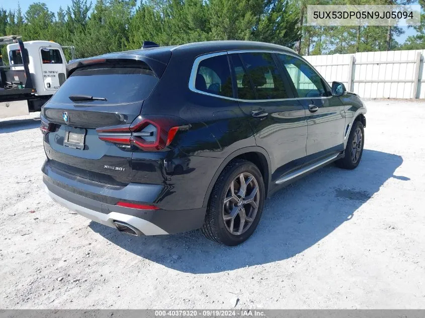 2022 BMW X3 xDrive30I VIN: 5UX53DP05N9J05094 Lot: 40379320