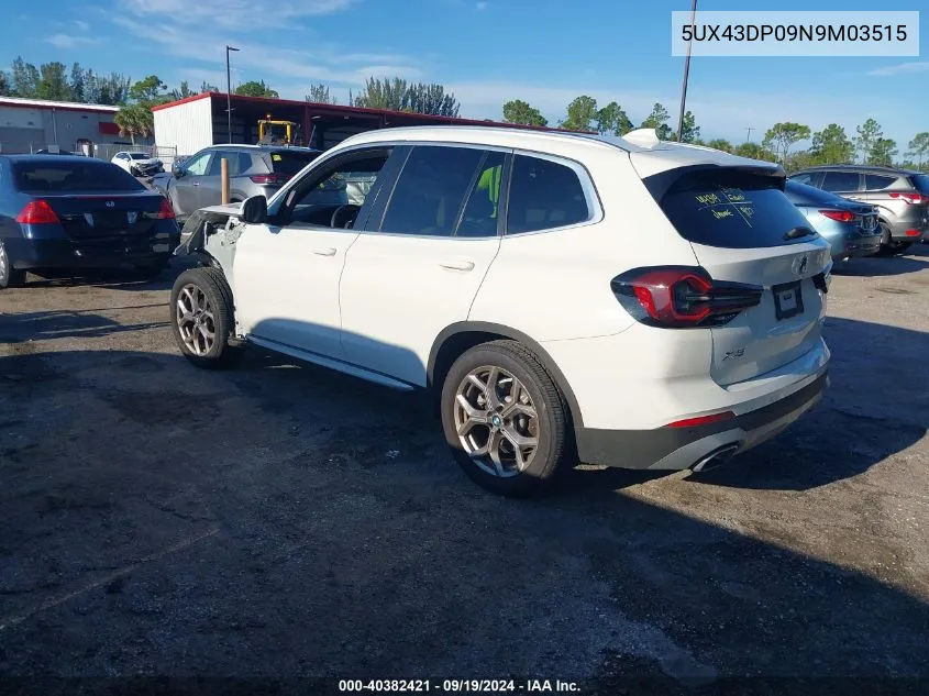 2022 BMW X3 Sdrive30I VIN: 5UX43DP09N9M03515 Lot: 40382421