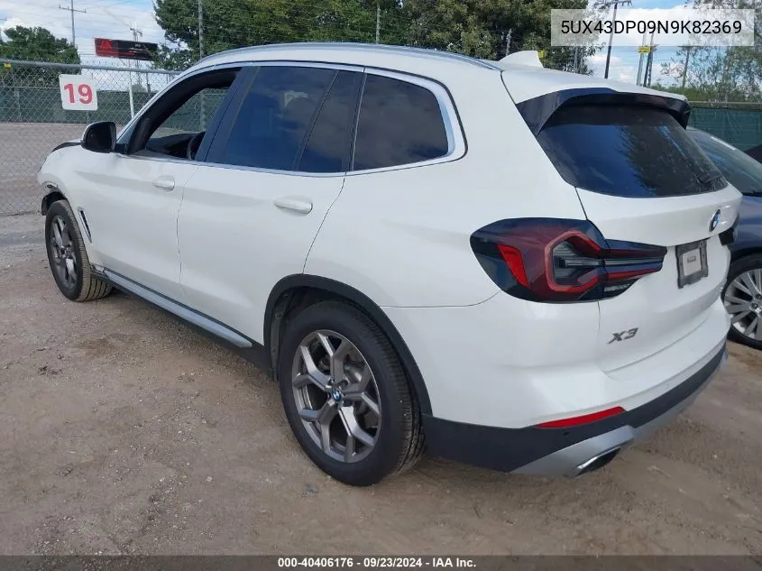 2022 BMW X3 Sdrive30I VIN: 5UX43DP09N9K82369 Lot: 40406176