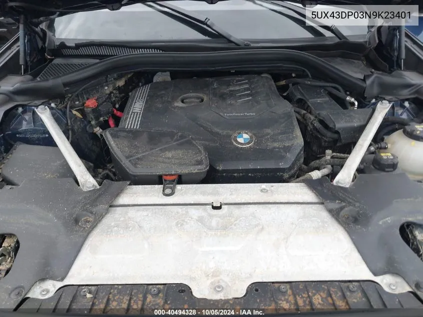 2022 BMW X3 Sdrive30I VIN: 5UX43DP03N9K23401 Lot: 40494328