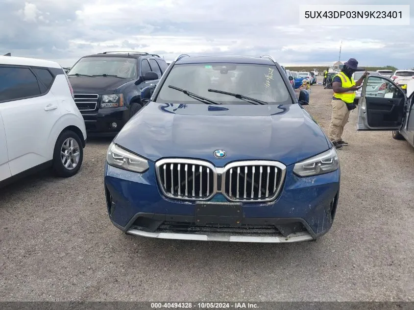 2022 BMW X3 Sdrive30I VIN: 5UX43DP03N9K23401 Lot: 40494328