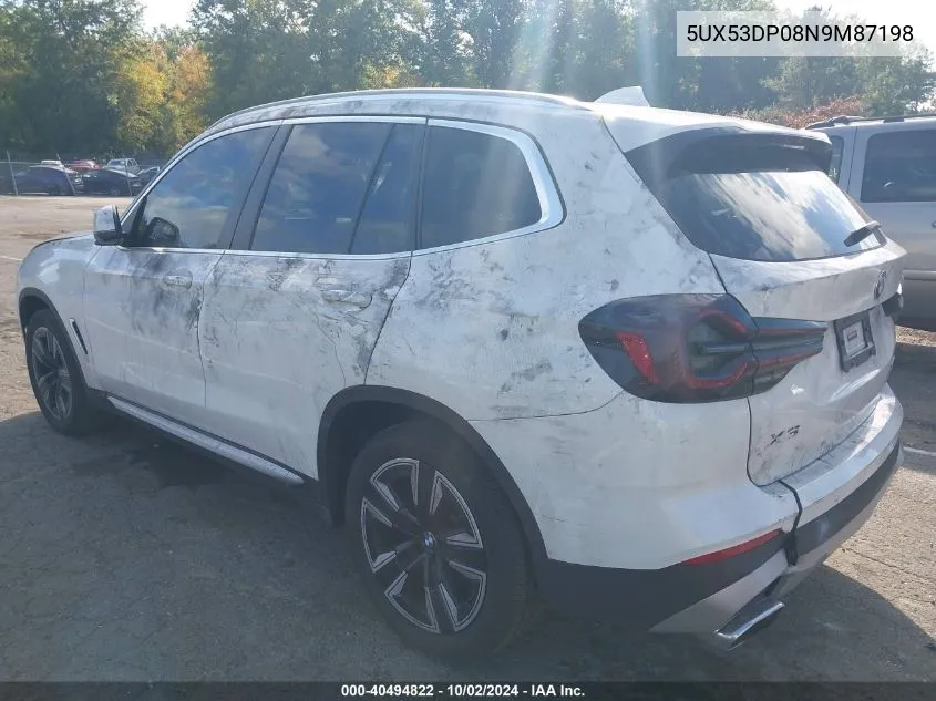 2022 BMW X3 xDrive30I VIN: 5UX53DP08N9M87198 Lot: 40494822