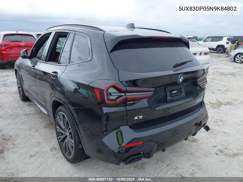 2022 BMW X3 M40I VIN: 5UX83DP05N9K84802 Lot: 40507182