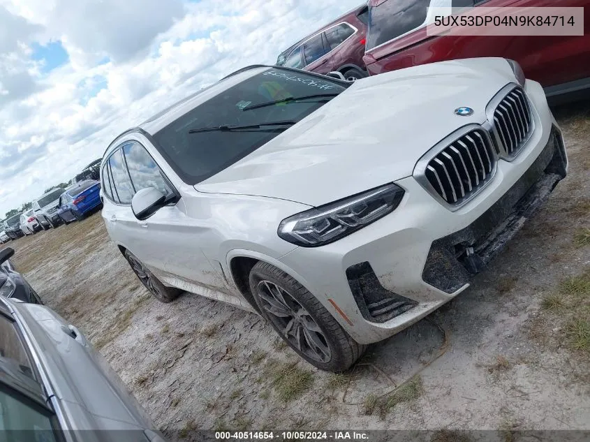 2022 BMW X3 xDrive30I VIN: 5UX53DP04N9K84714 Lot: 40514654