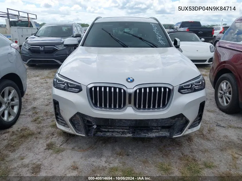 2022 BMW X3 xDrive30I VIN: 5UX53DP04N9K84714 Lot: 40514654