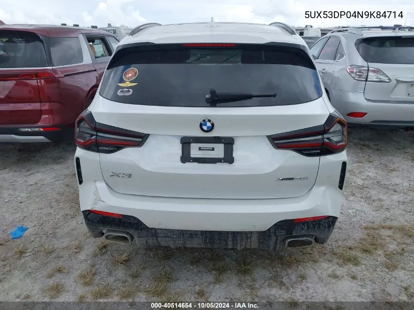 2022 BMW X3 xDrive30I VIN: 5UX53DP04N9K84714 Lot: 40514654