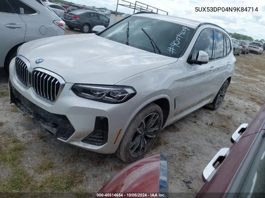 2022 BMW X3 xDrive30I VIN: 5UX53DP04N9K84714 Lot: 40514654