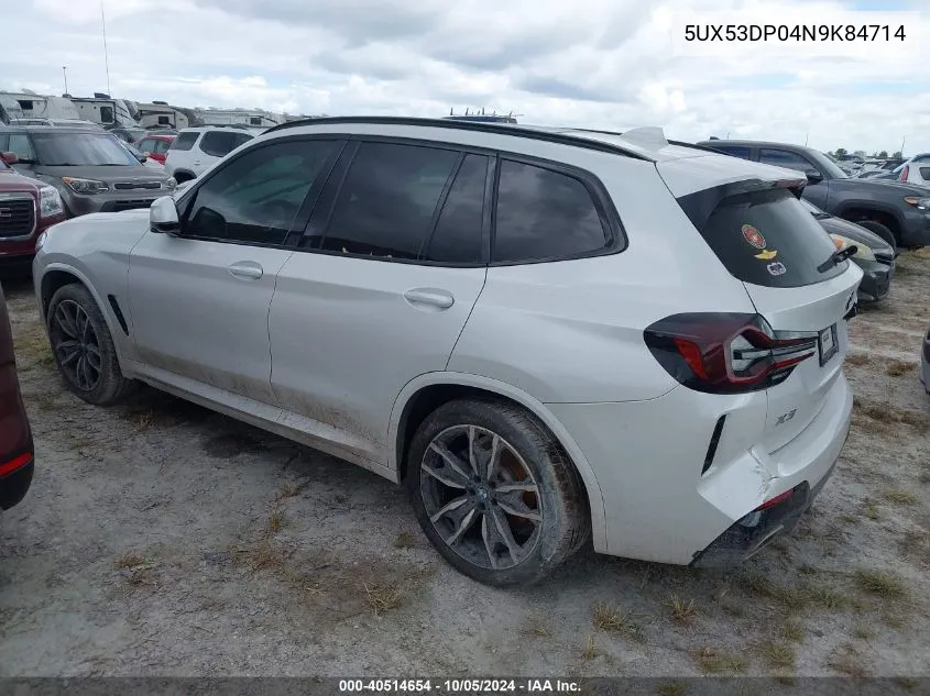 2022 BMW X3 xDrive30I VIN: 5UX53DP04N9K84714 Lot: 40514654