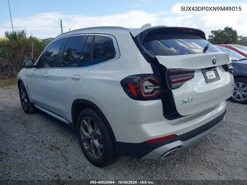 2022 BMW X3 Sdrive30I VIN: 5UX43DP0XN9M49015 Lot: 40520864