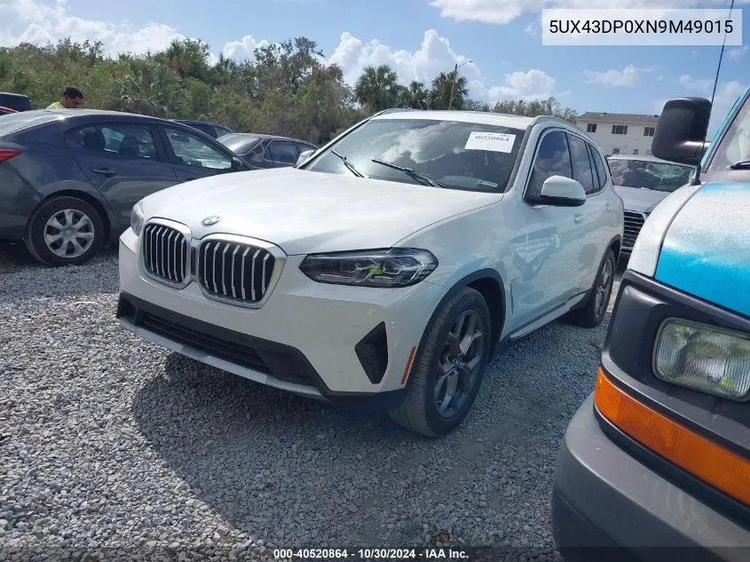 2022 BMW X3 Sdrive30I VIN: 5UX43DP0XN9M49015 Lot: 40520864