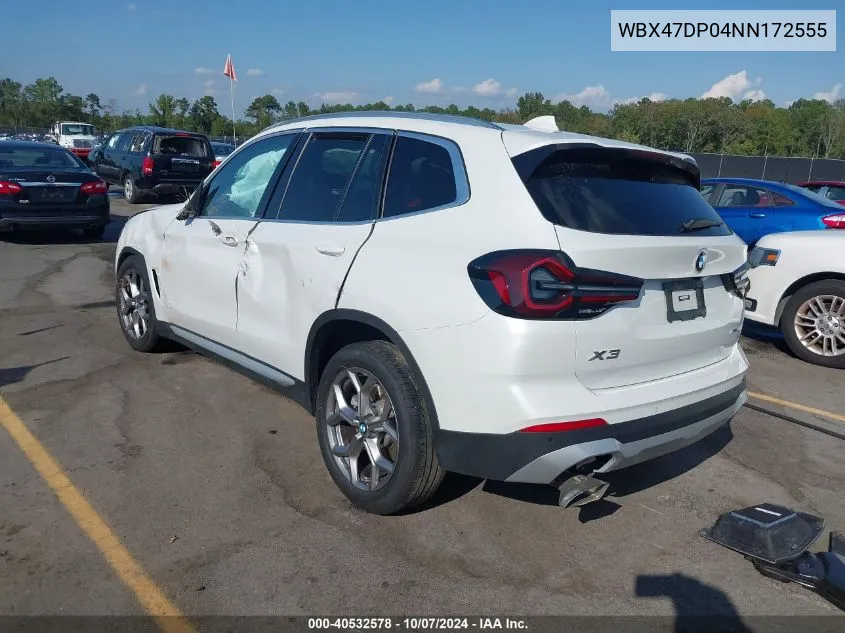 2022 BMW X3 Sdrive30I VIN: WBX47DP04NN172555 Lot: 40532578