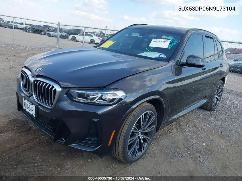 2022 BMW X3 xDrive30I VIN: 5UX53DP06N9L73104 Lot: 40535790