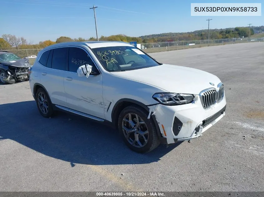 2022 BMW X3 xDrive30I VIN: 5UX53DP0XN9K58733 Lot: 40639805