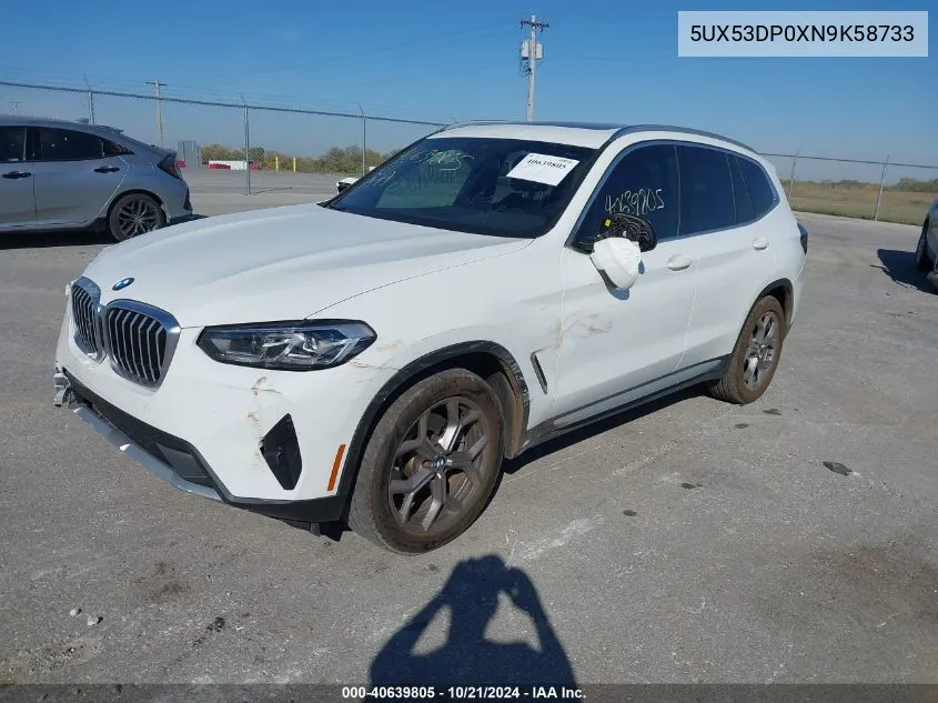 2022 BMW X3 xDrive30I VIN: 5UX53DP0XN9K58733 Lot: 40639805