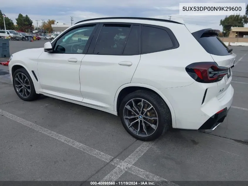 2022 BMW X3 xDrive30I VIN: 5UX53DP00N9K29600 Lot: 40898568