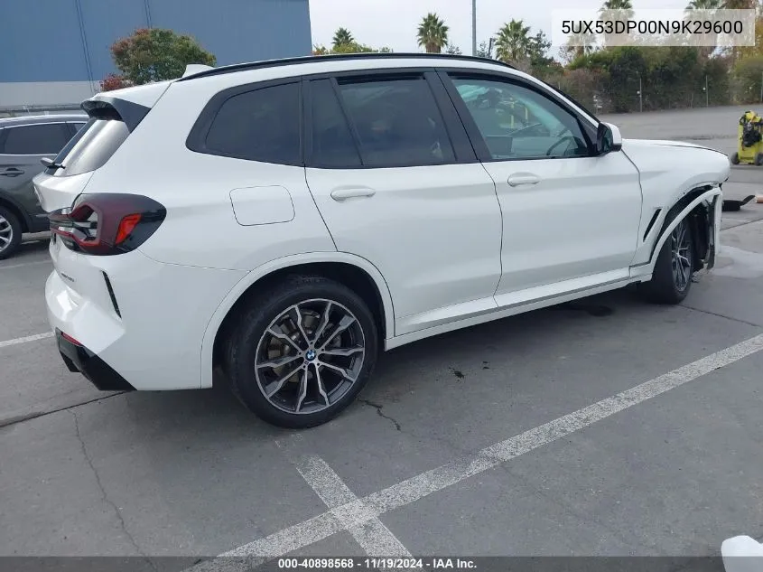 2022 BMW X3 xDrive30I VIN: 5UX53DP00N9K29600 Lot: 40898568