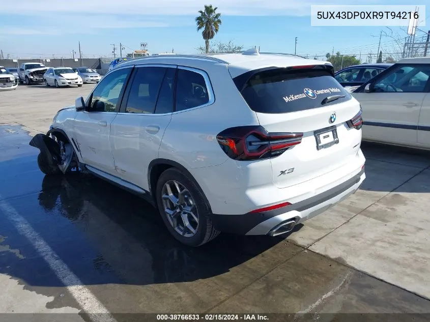 2024 BMW X3 Sdrive30I VIN: 5UX43DP0XR9T94216 Lot: 38766533