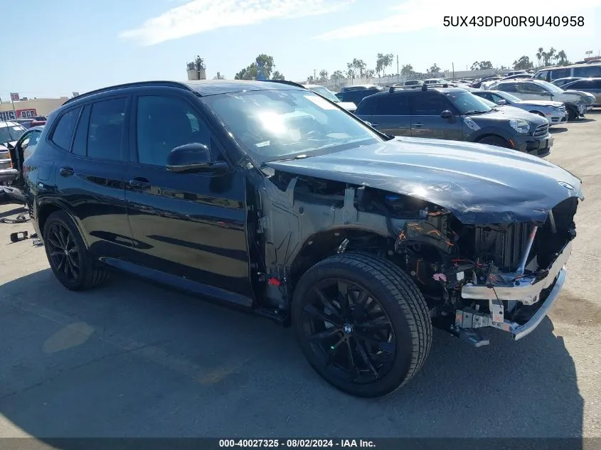 2024 BMW X3 Sdrive30I VIN: 5UX43DP00R9U40958 Lot: 40027325