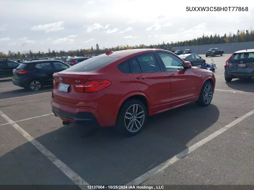 2017 BMW X4 VIN: 5UXXW3C58H0T77868 Lot: 12137004