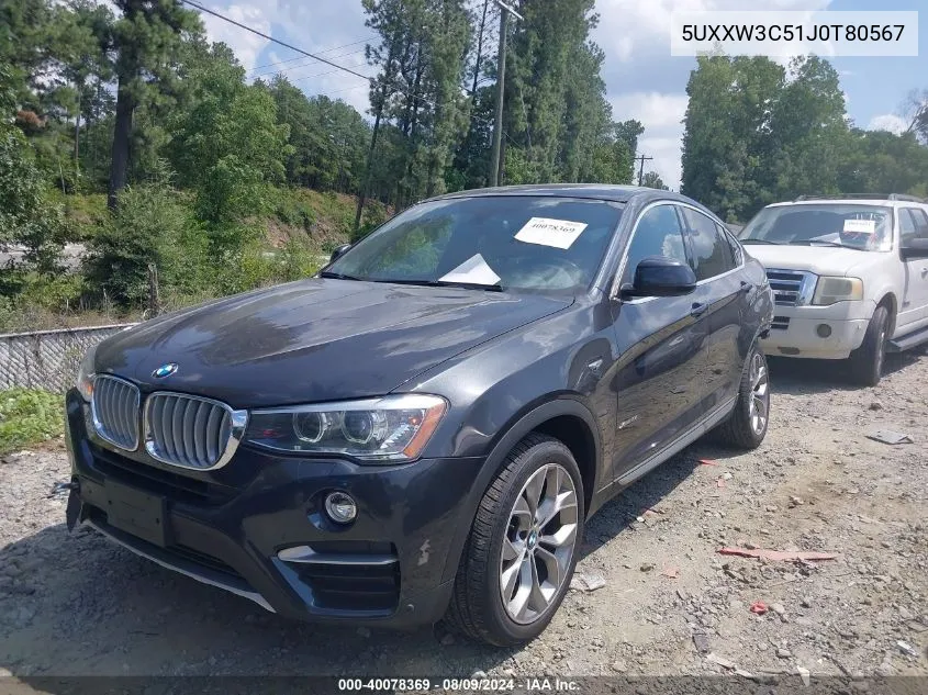 2018 BMW X4 xDrive28I VIN: 5UXXW3C51J0T80567 Lot: 40078369