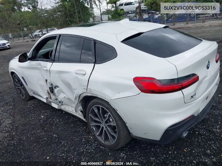 2020 BMW X4 xDrive30I VIN: 5UX2V1C00L9C53316 Lot: 40066927