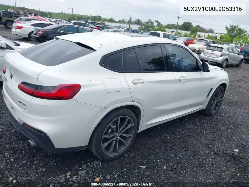 2020 BMW X4 xDrive30I VIN: 5UX2V1C00L9C53316 Lot: 40066927