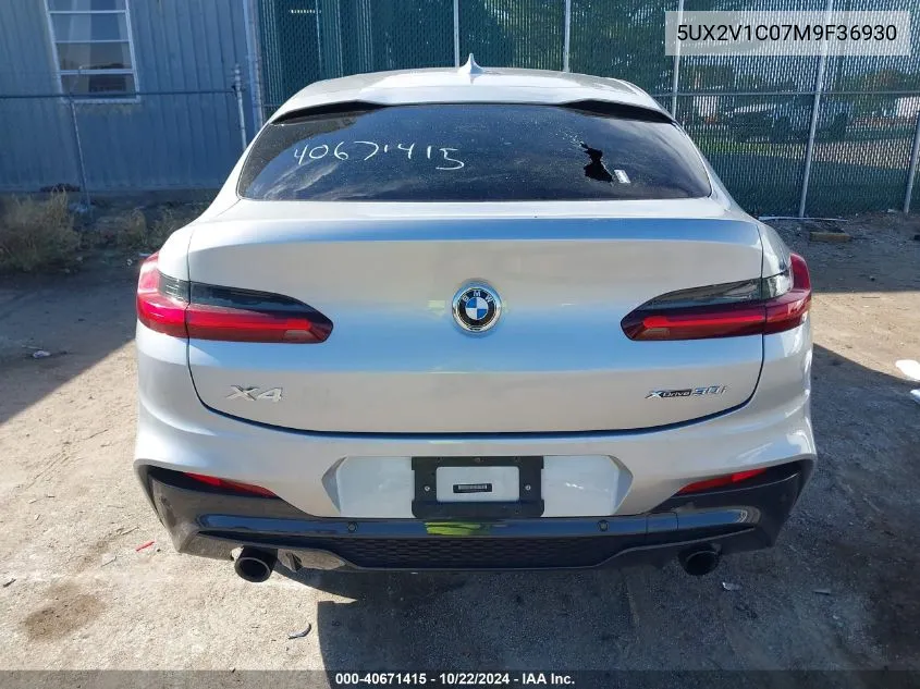 2021 BMW X4 xDrive30I VIN: 5UX2V1C07M9F36930 Lot: 40671415