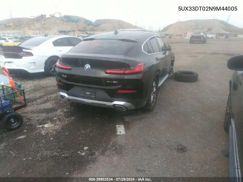 2022 BMW X4 xDrive30I VIN: 5UX33DT02N9M44005 Lot: 39902534