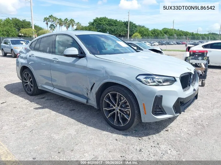 2022 BMW X4 xDrive30I VIN: 5UX33DT00N9L86542 Lot: 40205017