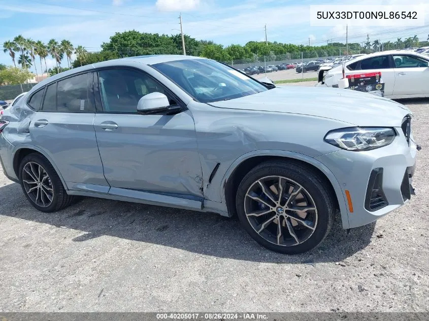 2022 BMW X4 xDrive30I VIN: 5UX33DT00N9L86542 Lot: 40205017