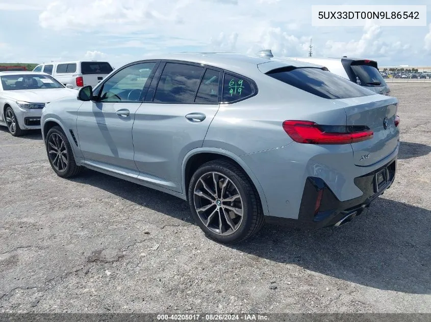 2022 BMW X4 xDrive30I VIN: 5UX33DT00N9L86542 Lot: 40205017