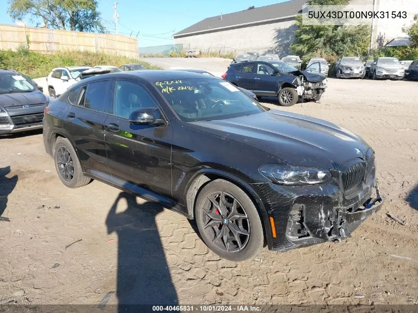 2022 BMW X4 M40I VIN: 5UX43DT00N9K31543 Lot: 40465831