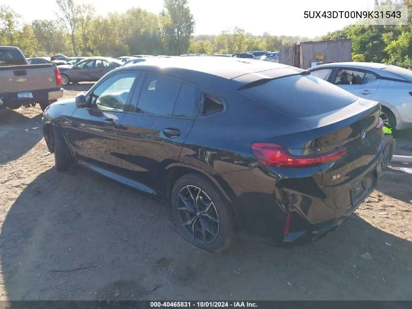 2022 BMW X4 M40I VIN: 5UX43DT00N9K31543 Lot: 40465831