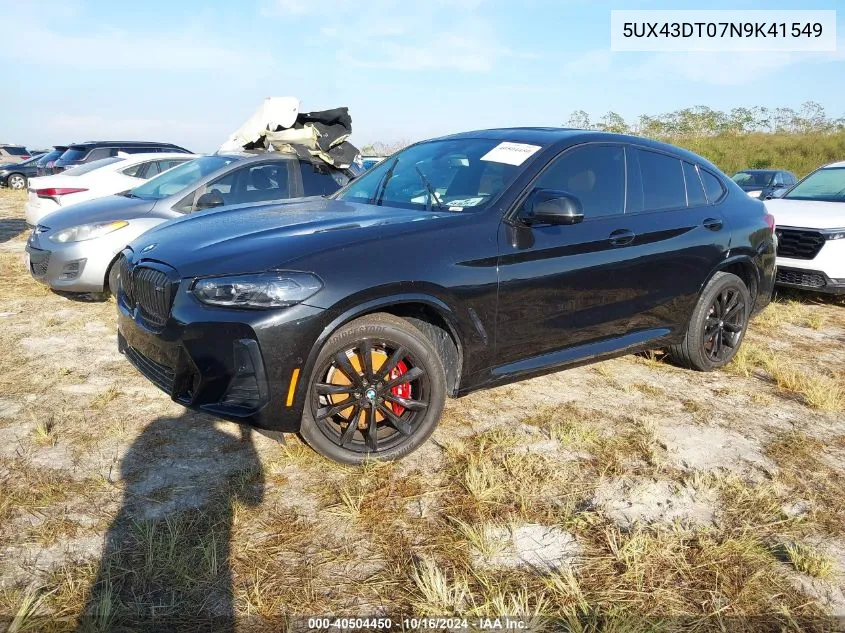 2022 BMW X4 M40I VIN: 5UX43DT07N9K41549 Lot: 40504450